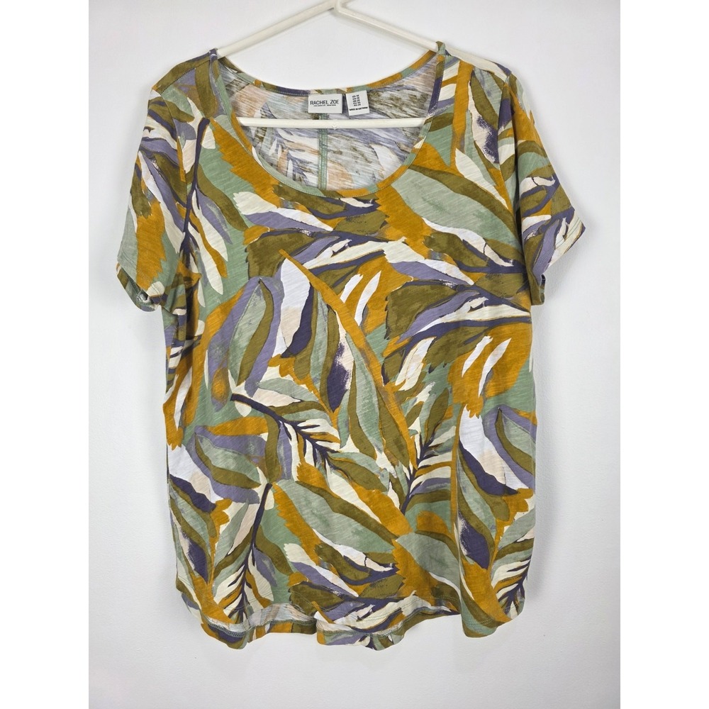 Rachel Zoe Artsty Top 1x Womens Plus Size Tropical Pullover Multicolor Cotton